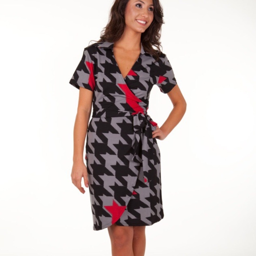 Houndstooth Wrap Dress